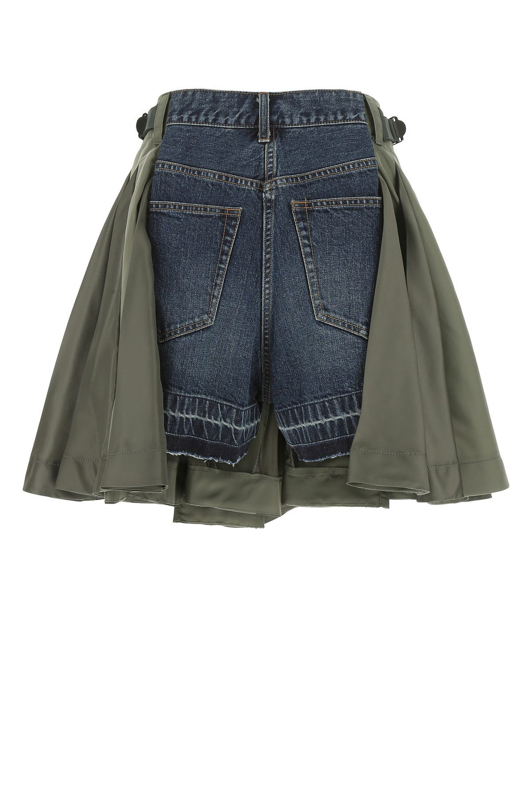 Two-tone denim and nylon shorts
