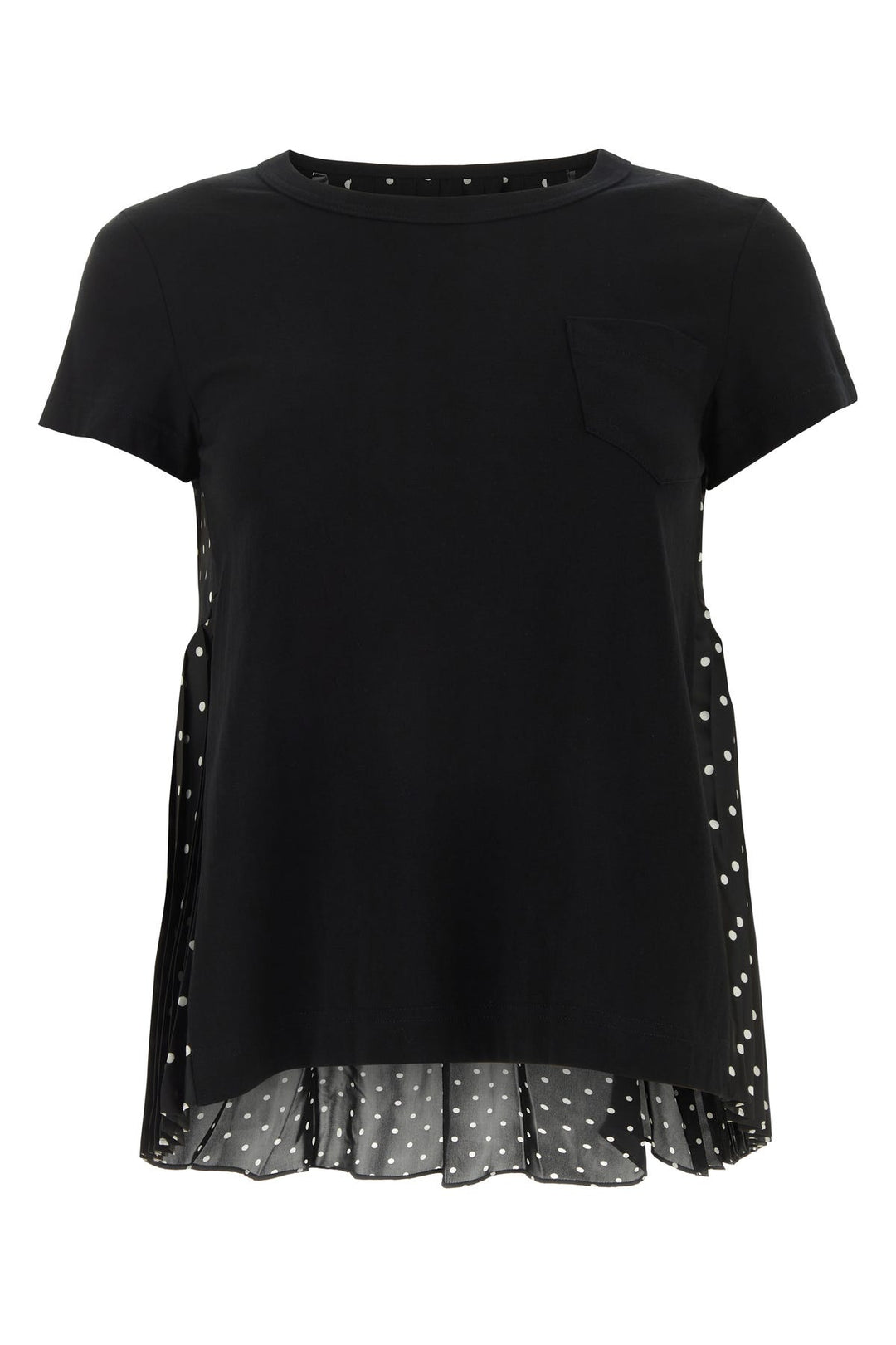 Black cotton Polka Dot Print Cotton Jersey T-Shirt