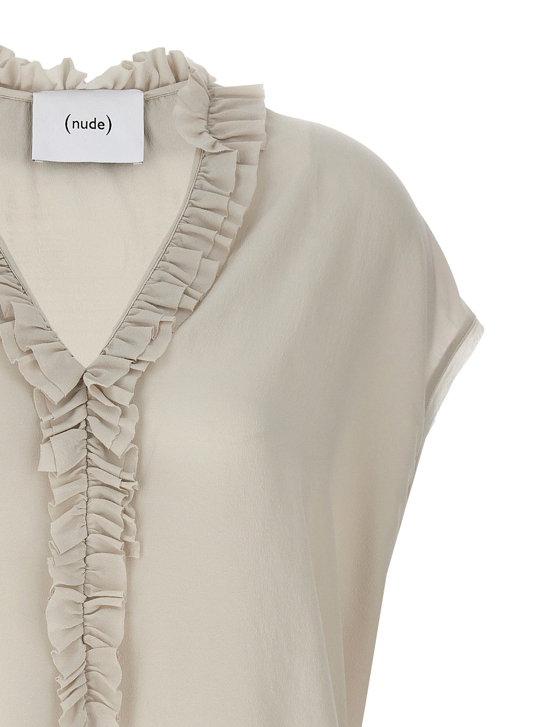 Ruffled Silk Blouse Shirt, Blouse Beige