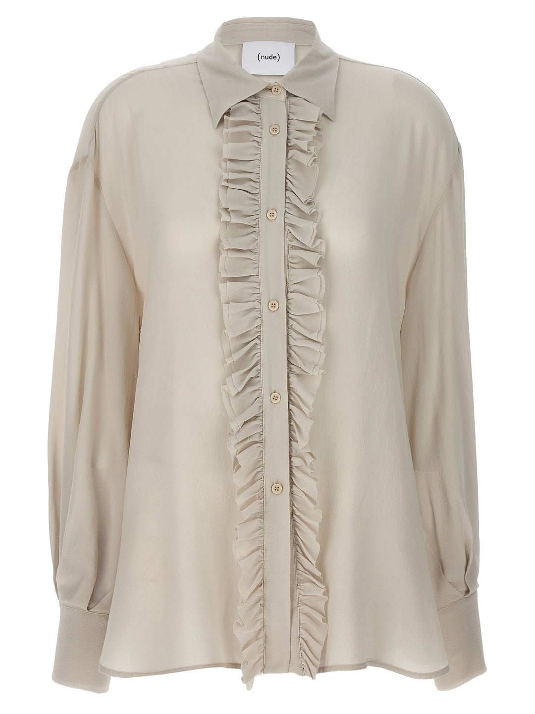 Ruffled Silk Shirt Shirt, Blouse Beige