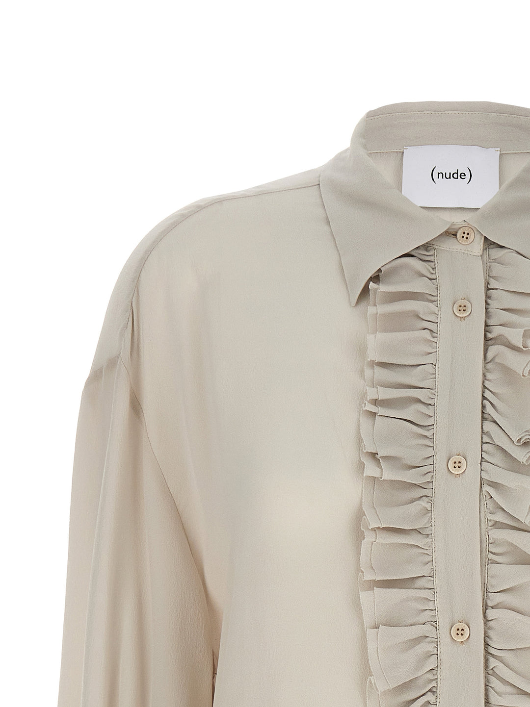 Ruffled Silk Shirt Shirt, Blouse Beige