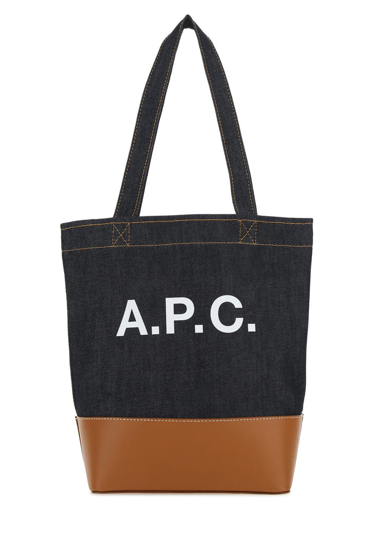 Two-tone denim and leather Axelle shopping bag