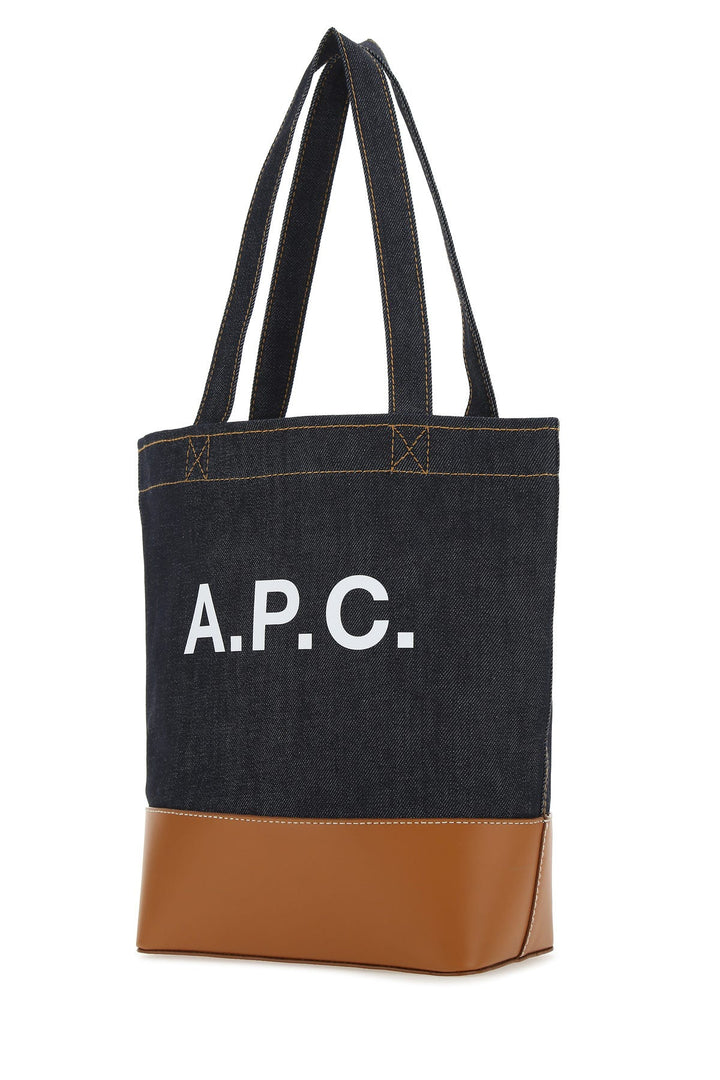 Two-tone denim and leather Axelle shopping bag