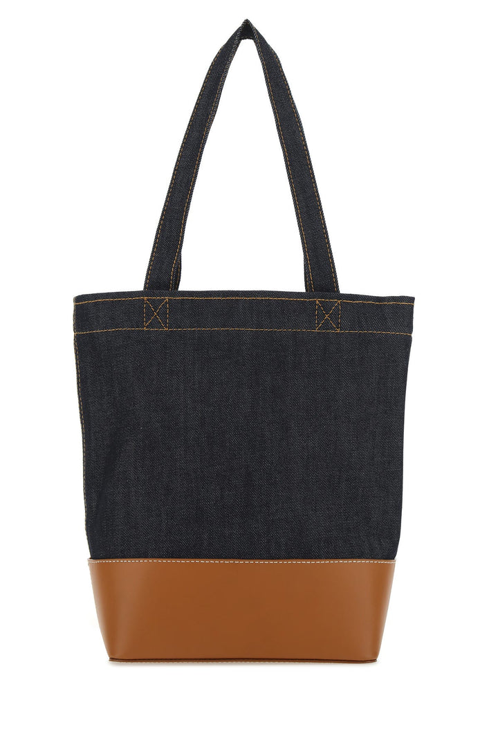 Two-tone denim and leather Axelle shopping bag