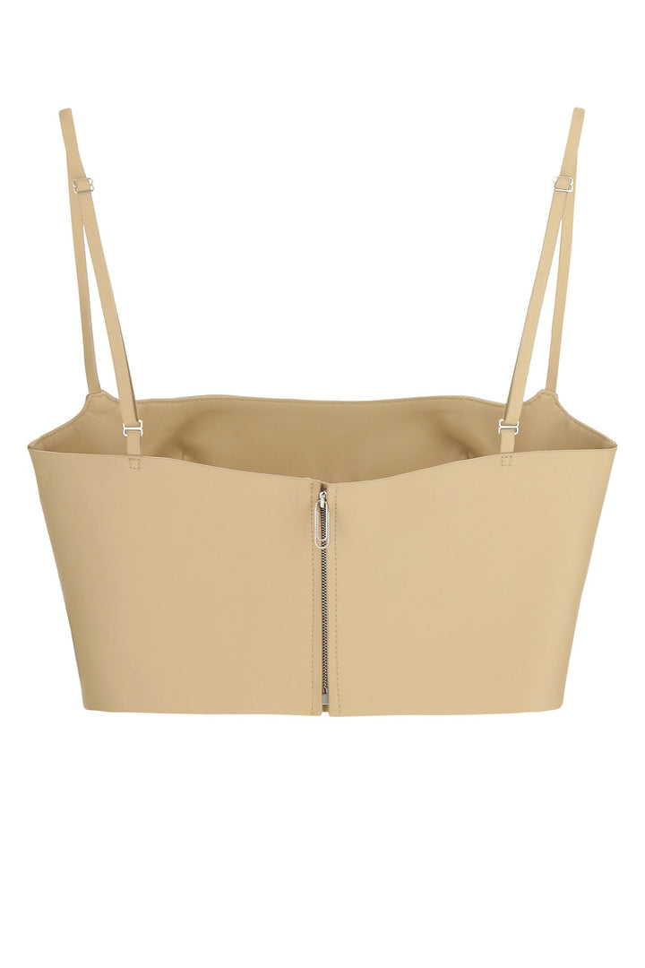 Beige leather crop top