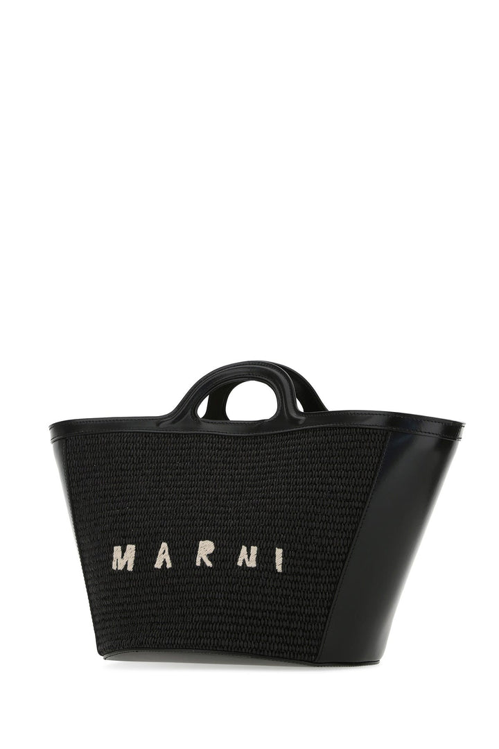 Black leather and raffia small Tropicalia Summer handbag