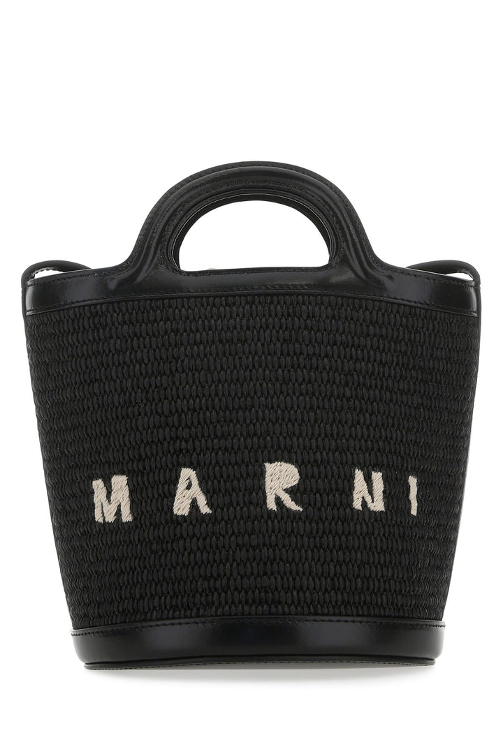 Black leather and raffia Tropicalia bucket bag