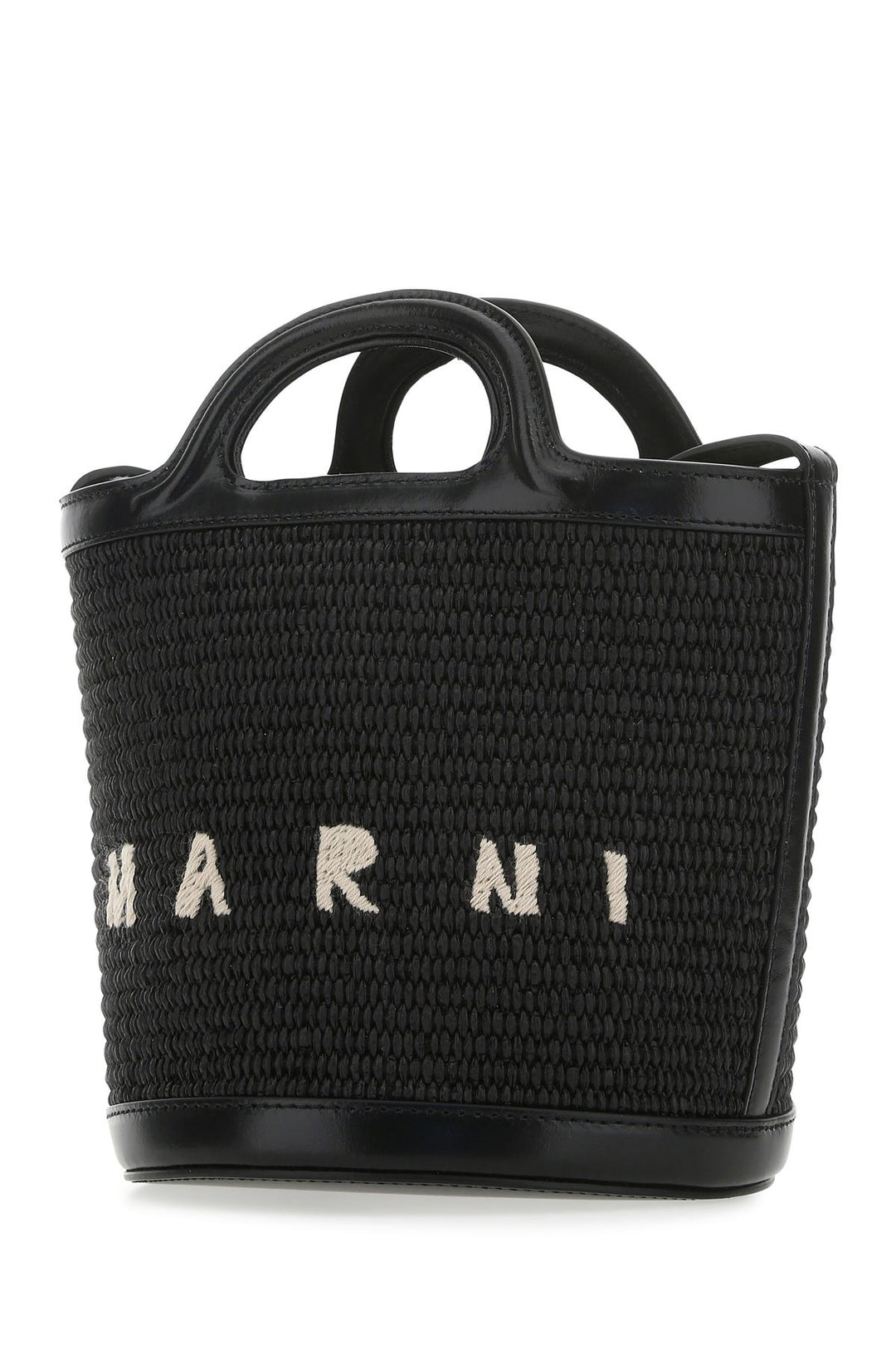 Black leather and raffia Tropicalia bucket bag