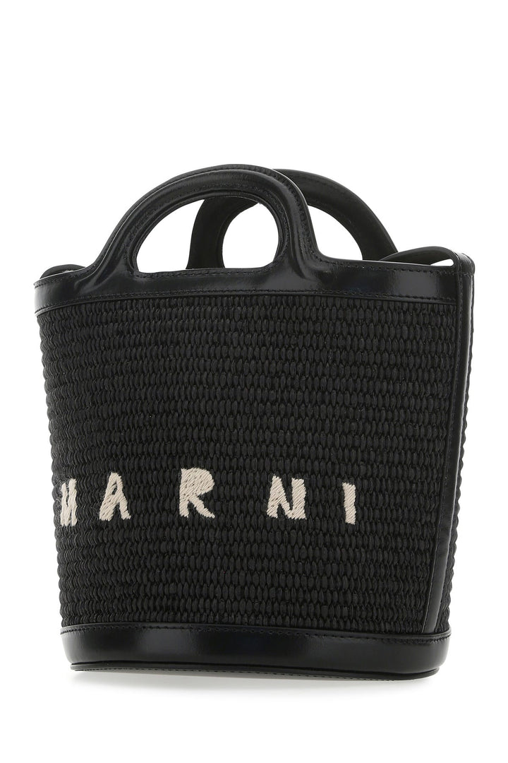 Black leather and raffia Tropicalia bucket bag