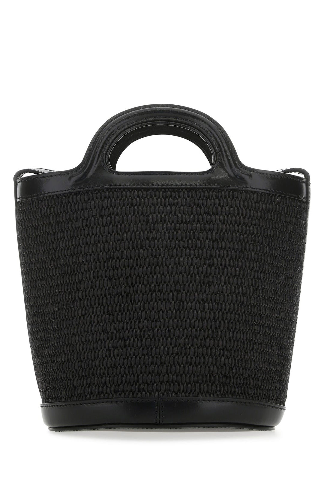 Black leather and raffia Tropicalia bucket bag