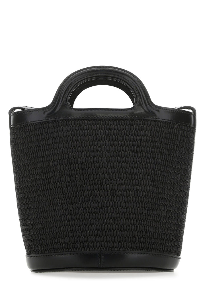 Black leather and raffia Tropicalia bucket bag