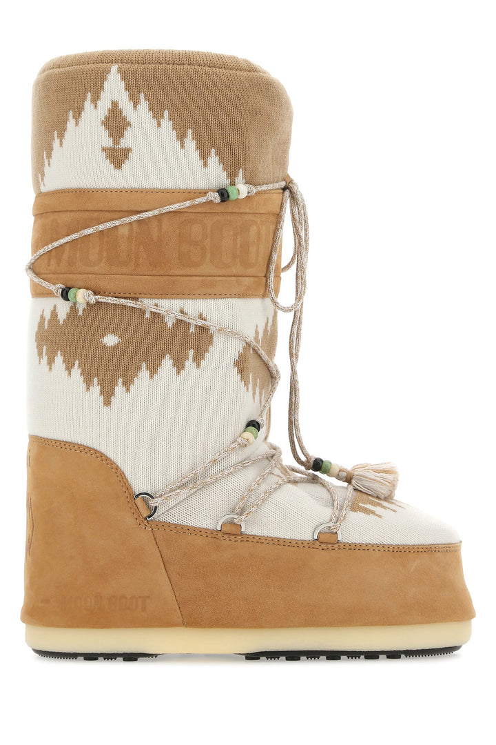 Two-tone suede and fabric boots