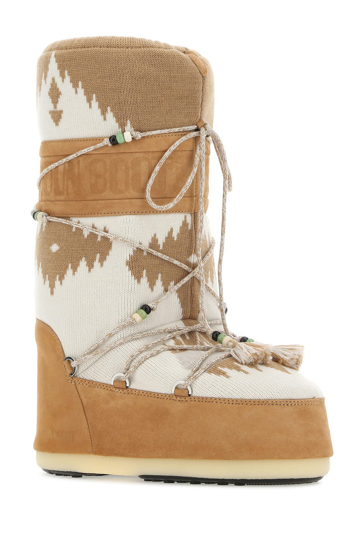 Two-tone suede and fabric boots