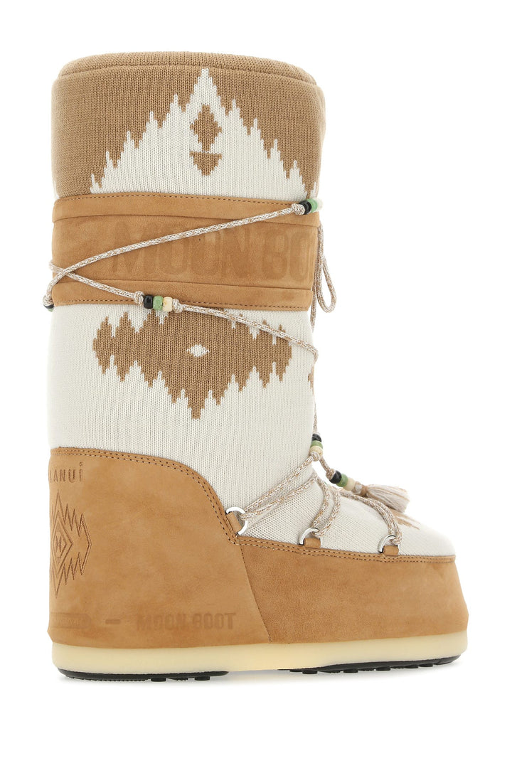 Two-tone suede and fabric boots