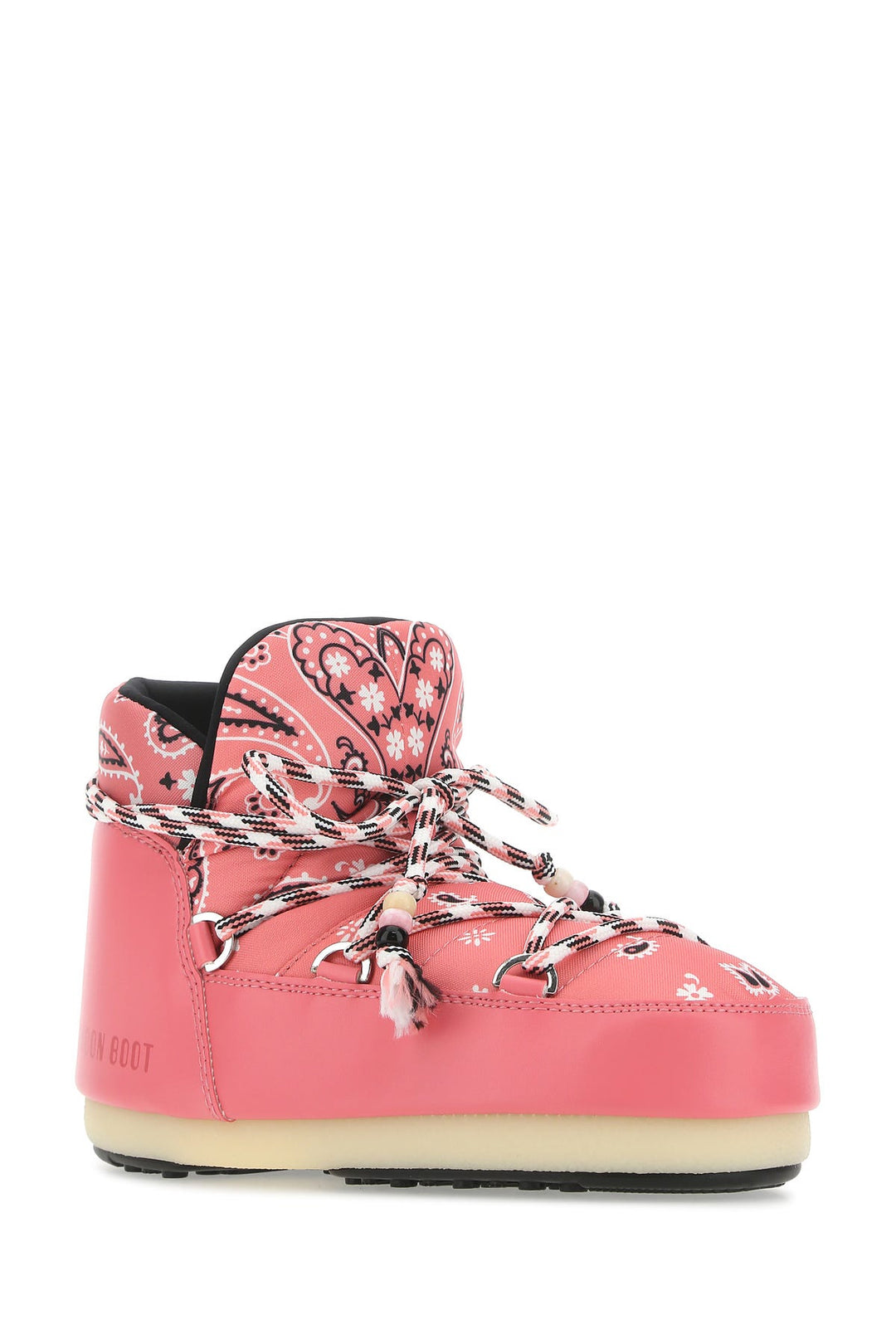Pink fabric and leather ankle boots
