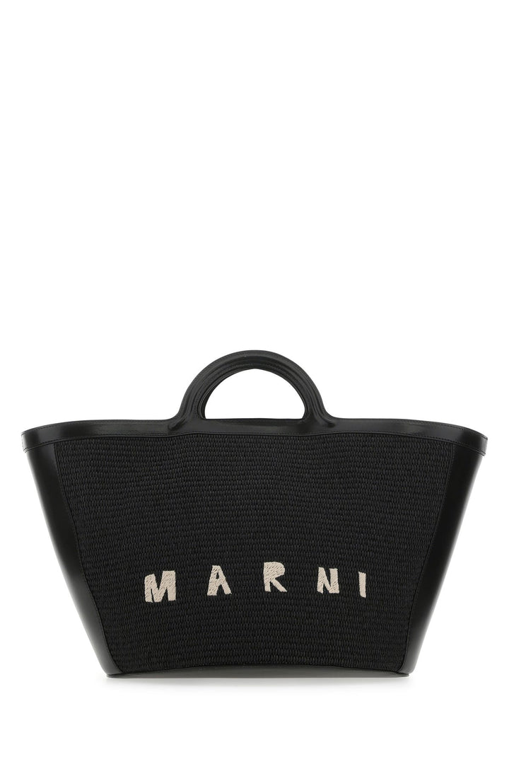 Black leather and raffia large Tropicalia Summer handbag