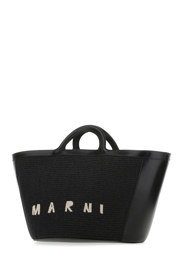 Black leather and raffia large Tropicalia Summer handbag
