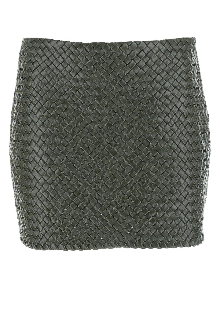 Army green leather mini skirt