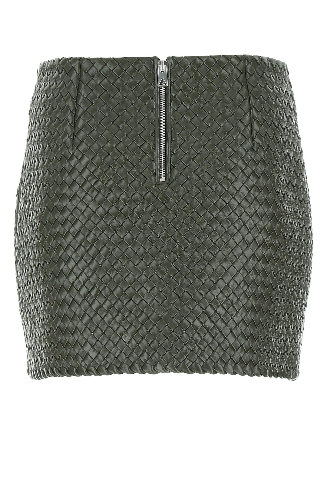 Army green leather mini skirt