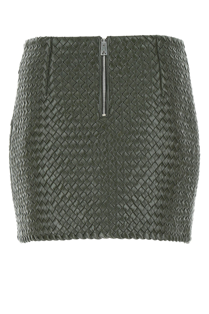 Army green leather mini skirt