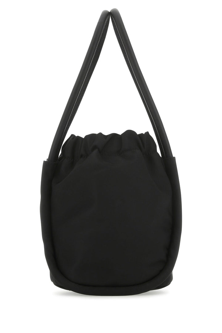Black satin handbag