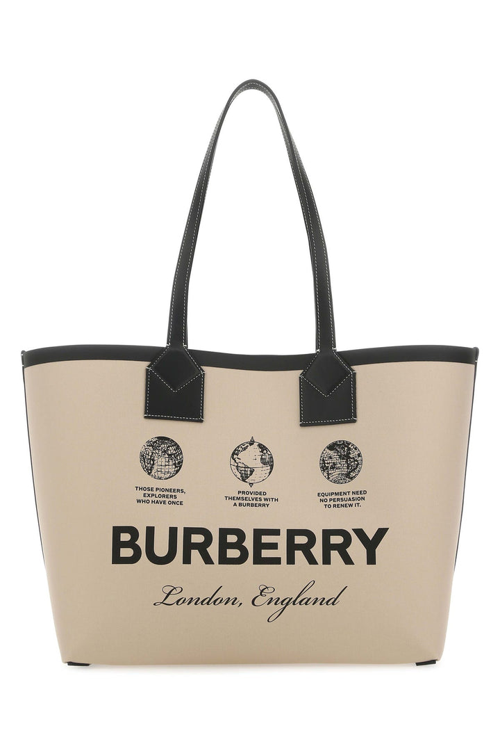Beige fabric and leather shopping bag