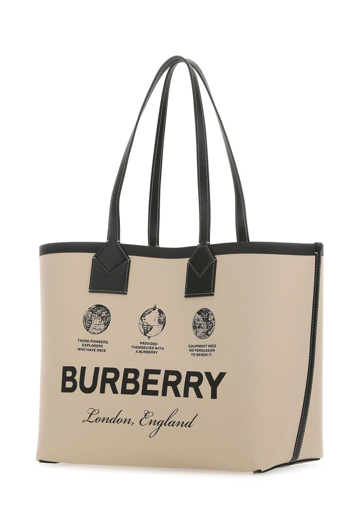 Beige fabric and leather shopping bag