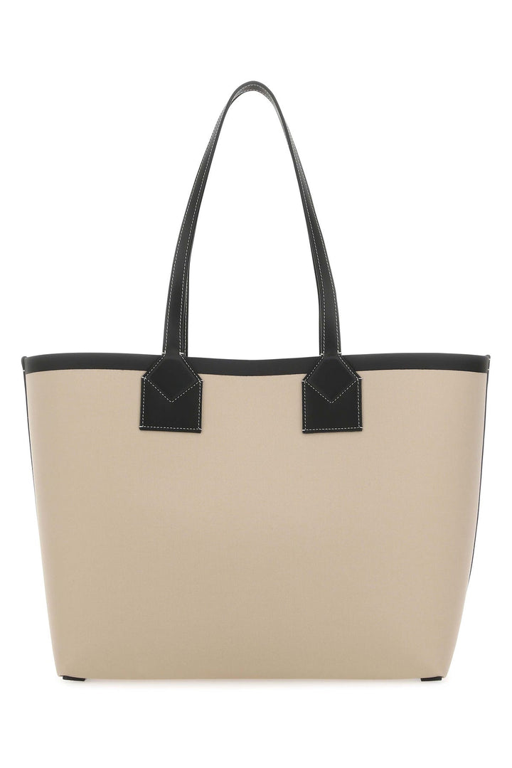 Beige fabric and leather shopping bag