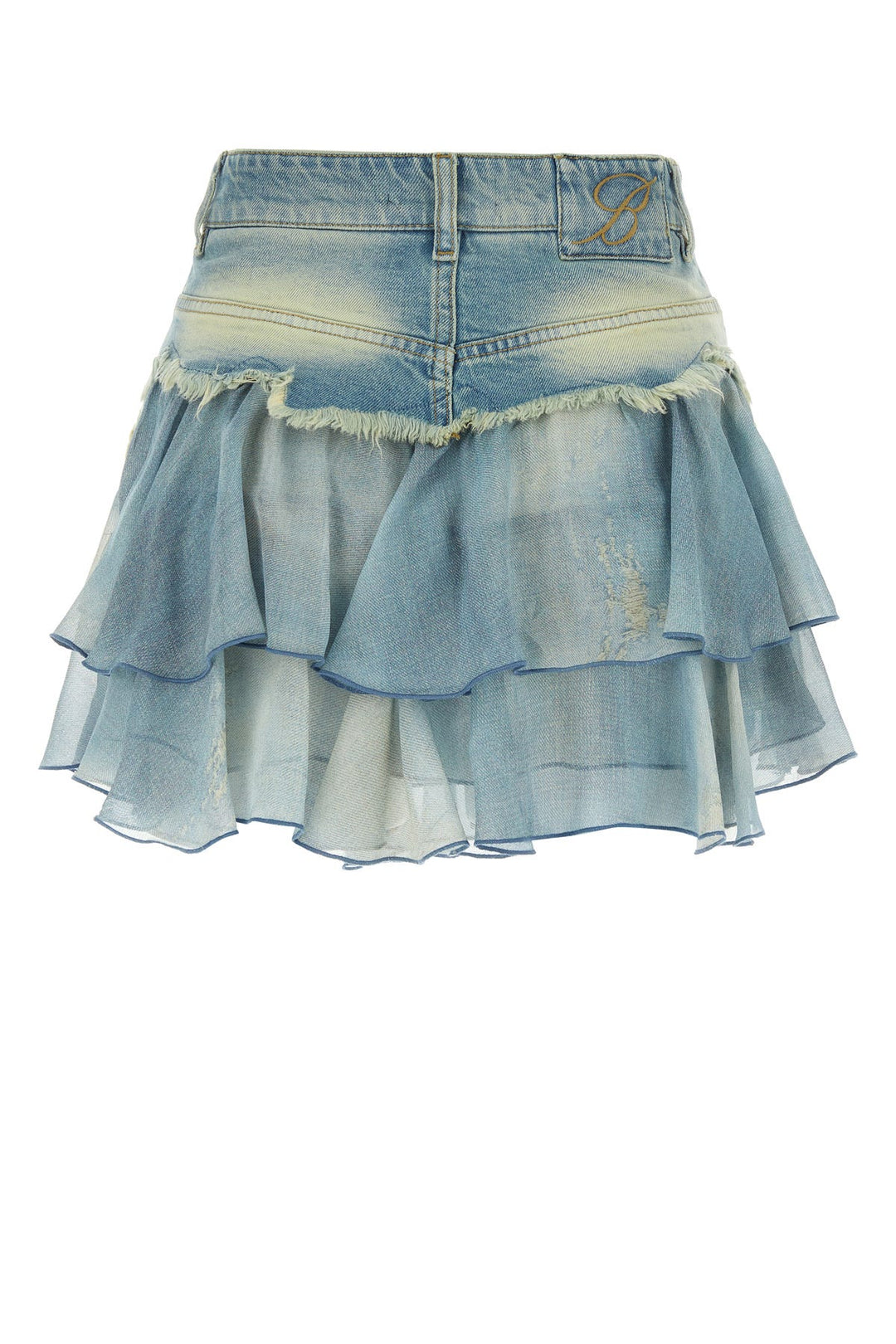 Light-blue denim and crepe mini skirt