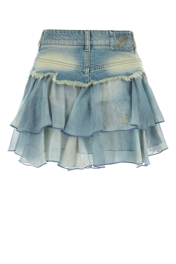Light-blue denim and crepe mini skirt