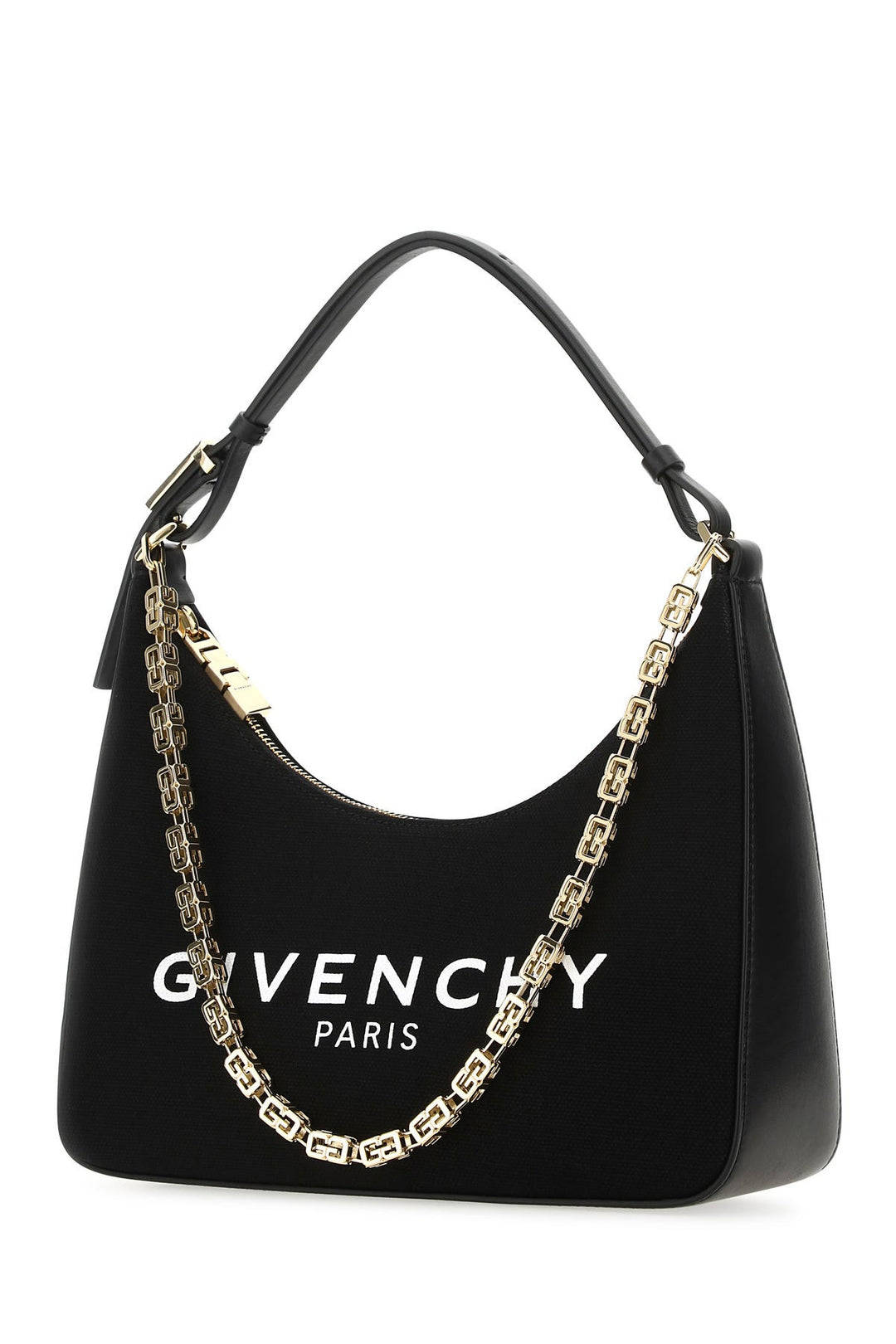 Black canvas and leather small Moon Cut shoulder bag