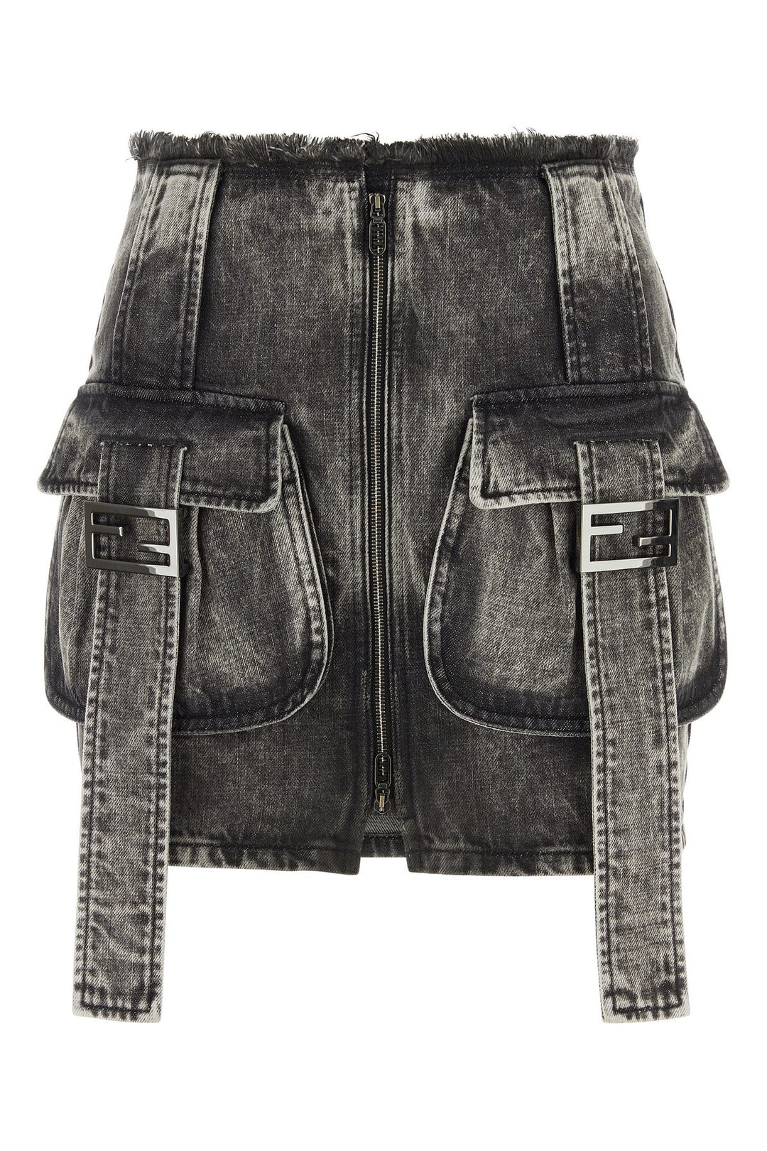 Black denim mini skirt