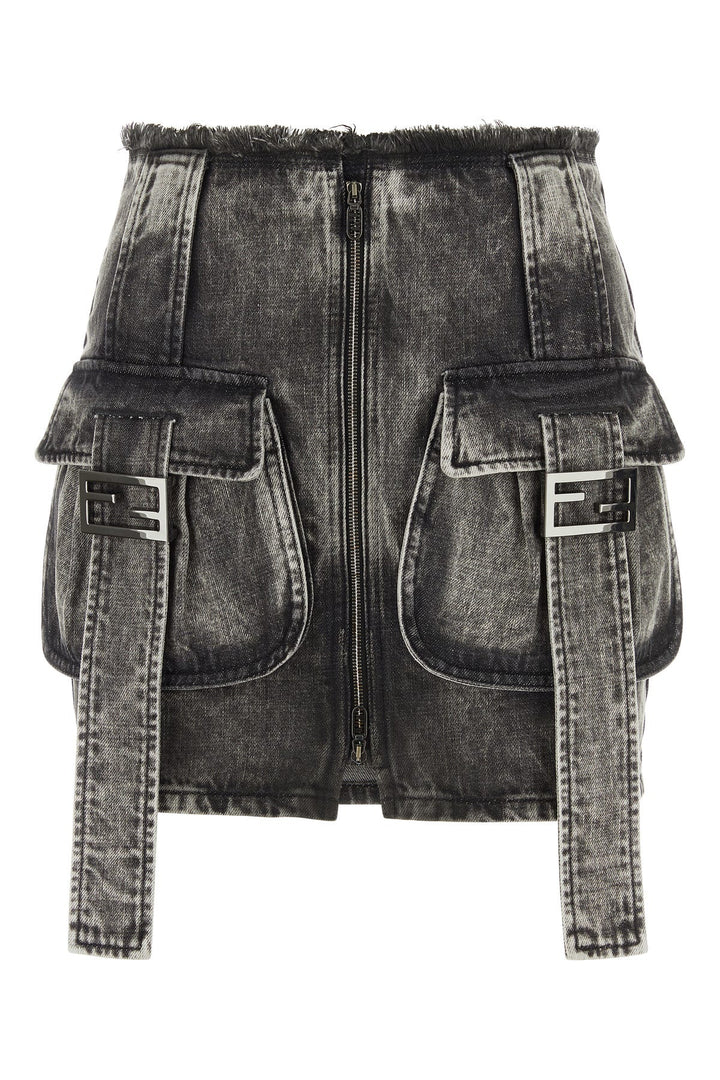 Black denim mini skirt