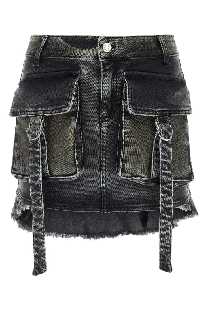 Dark grey stretch denim mini skirtÂ 