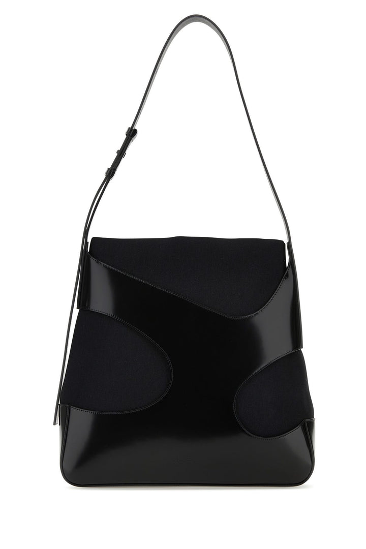 Black leather and canvas Cut Out shoulder bag