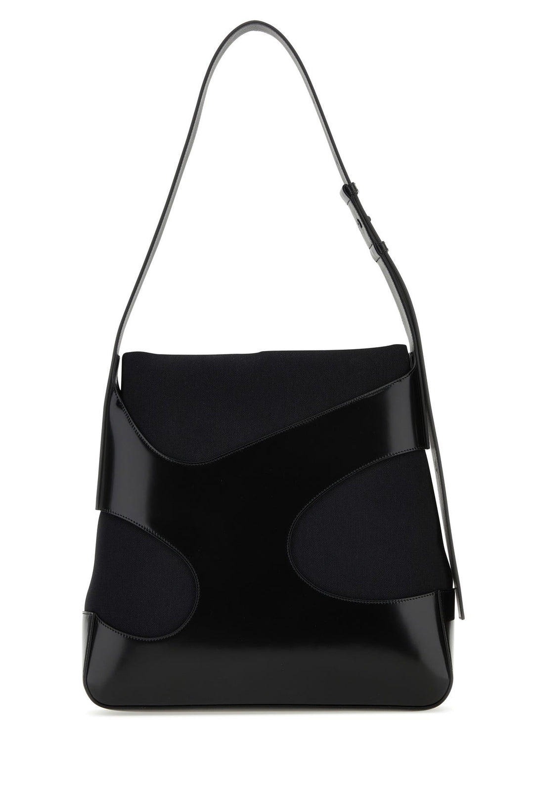 Black leather and canvas Cut Out shoulder bag