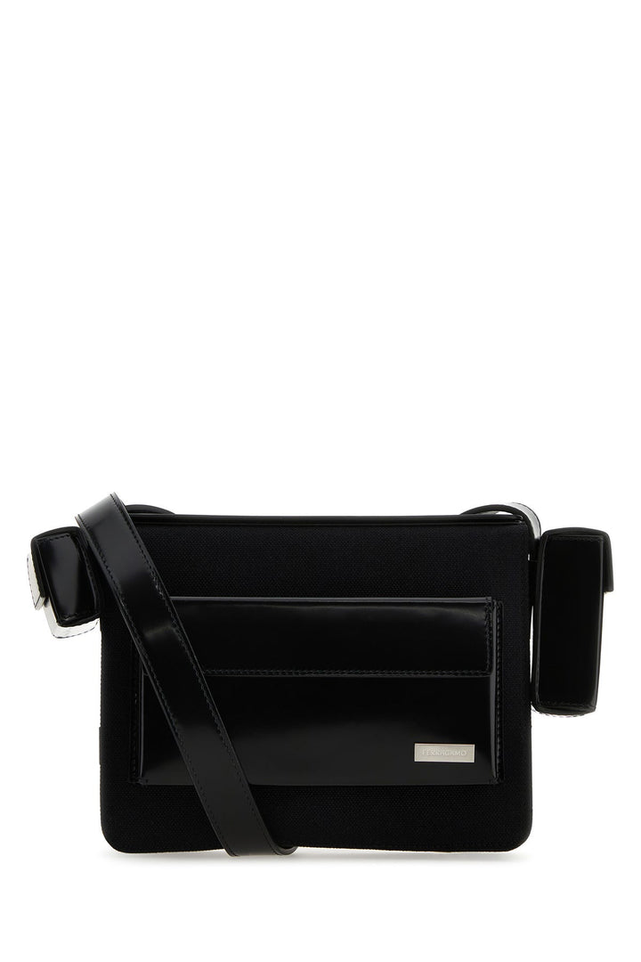 Black canvas and leather crossbody bag