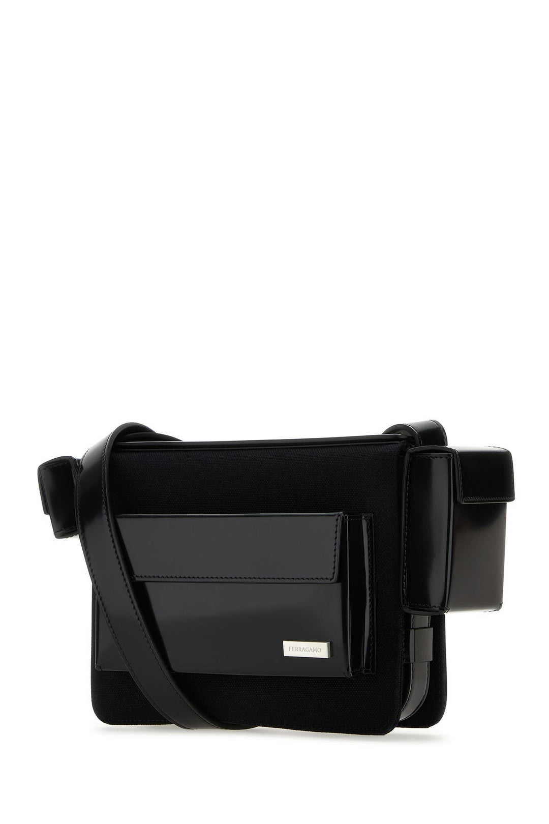Black canvas and leather crossbody bag