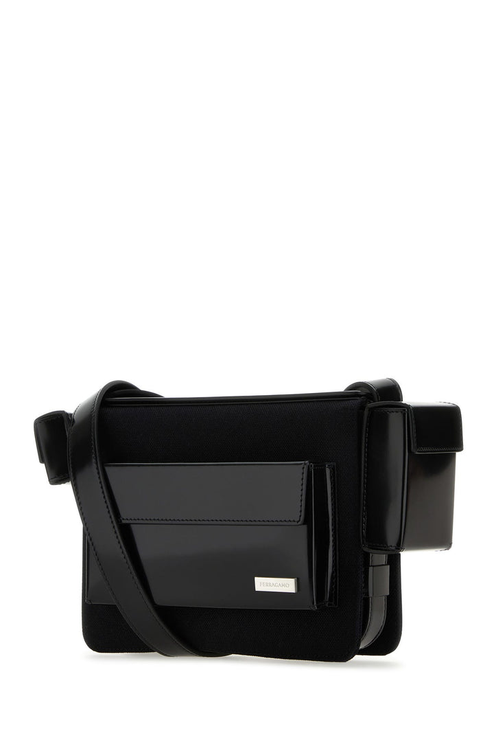 Black canvas and leather crossbody bag