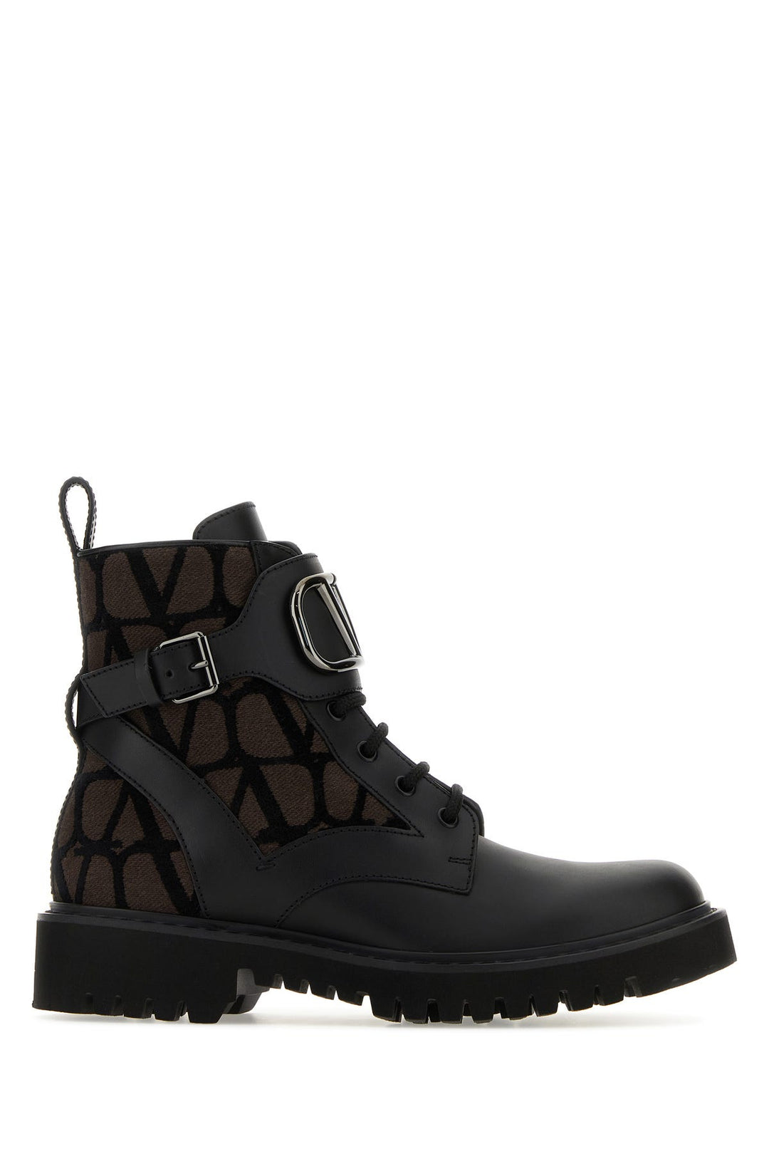 Two-tone leather and Toile Iconographe Logo Combat ankle boots