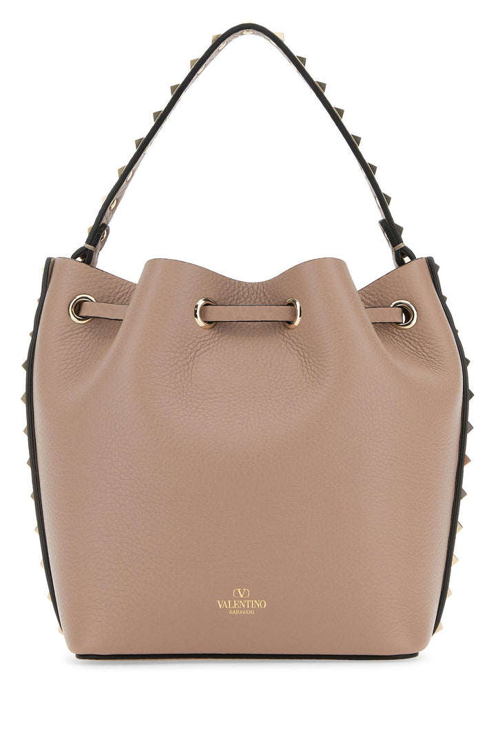 Antiqued pink leather Rockstud bucket bag