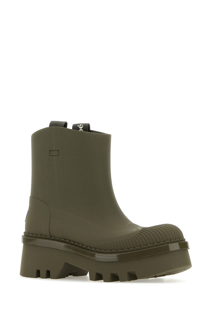 Army green rubber Raina ankle boots
