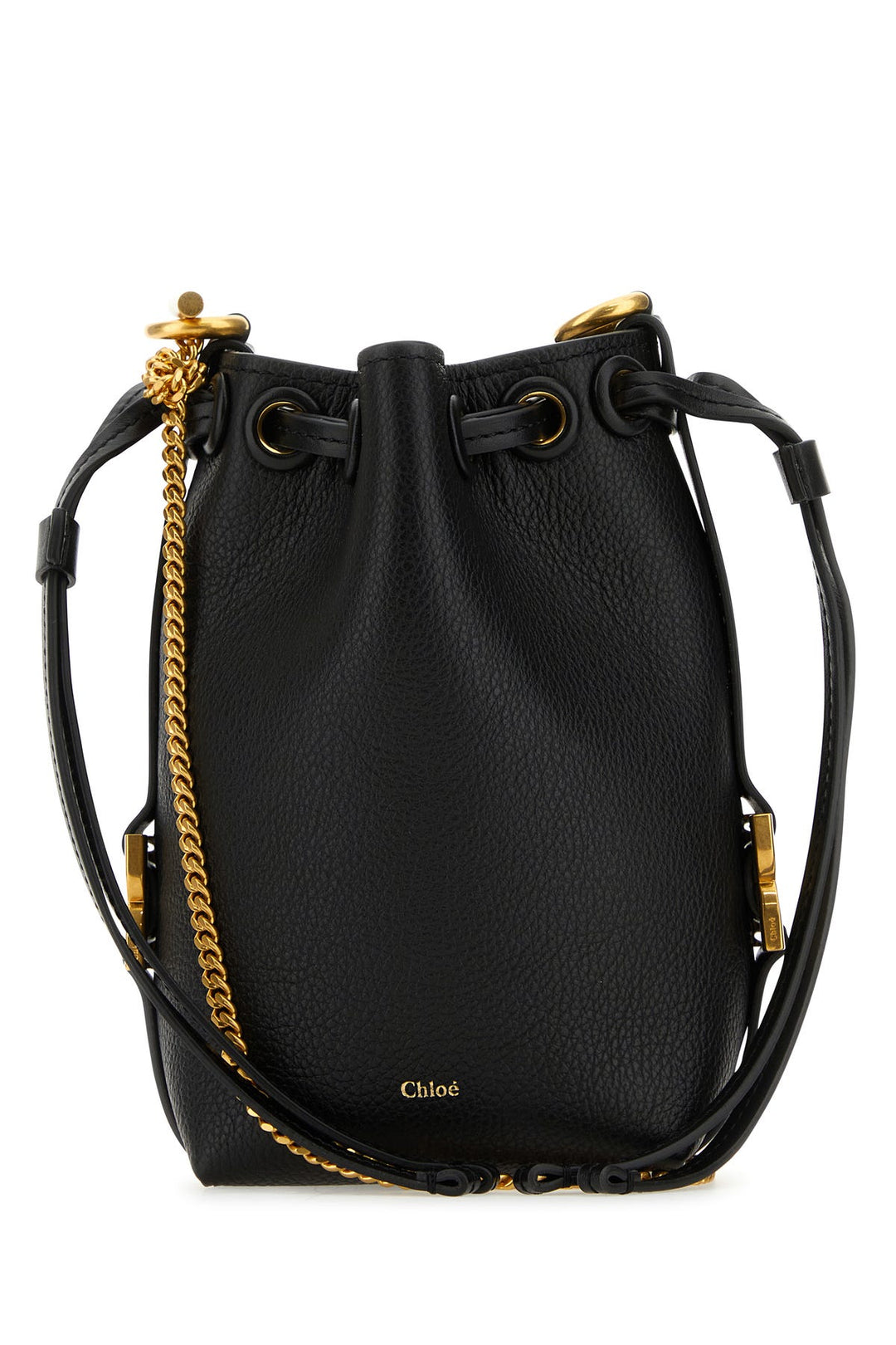 Black leather micro Marcie bucket bag