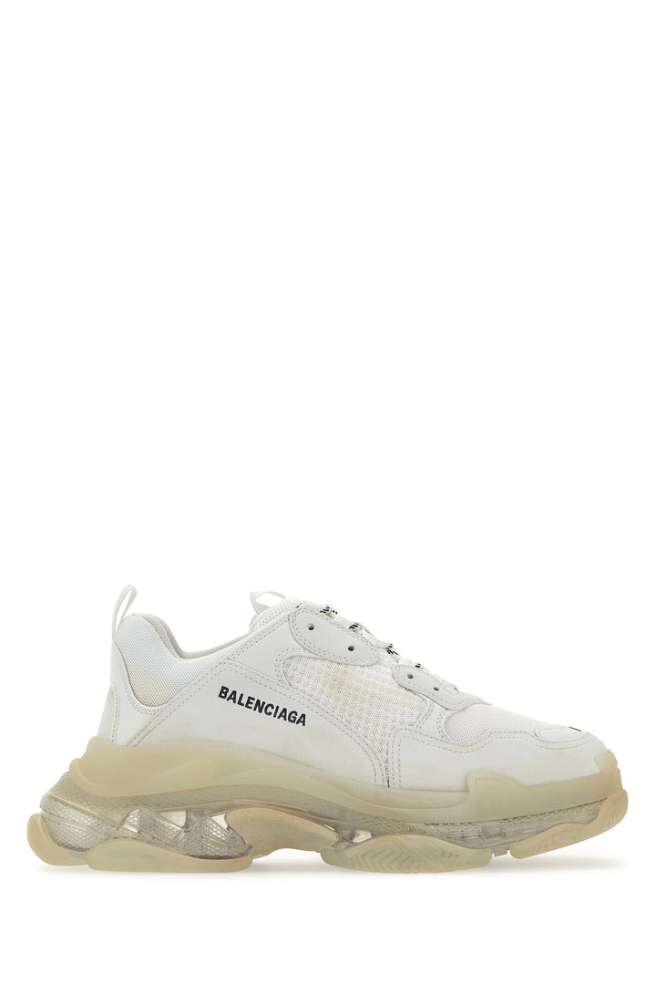 White synthetic leather and fabric Triple S sneakers