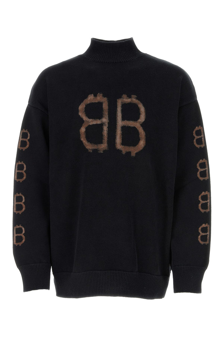 Black cotton blend oversize sweater