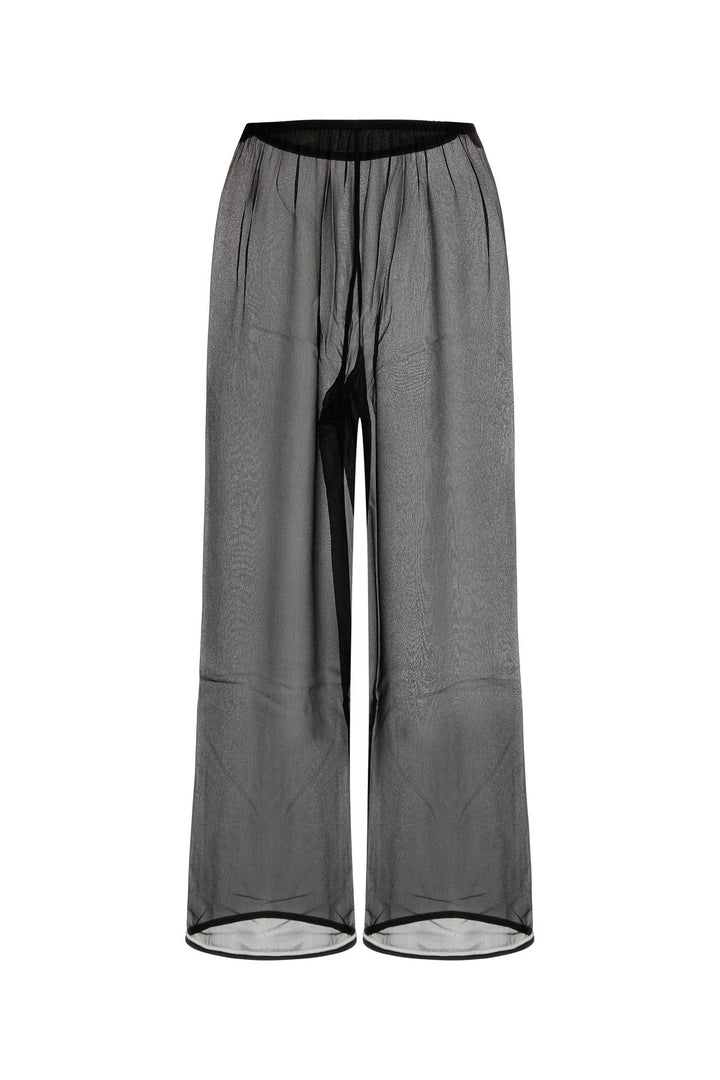 Black silk wide-leg pant
