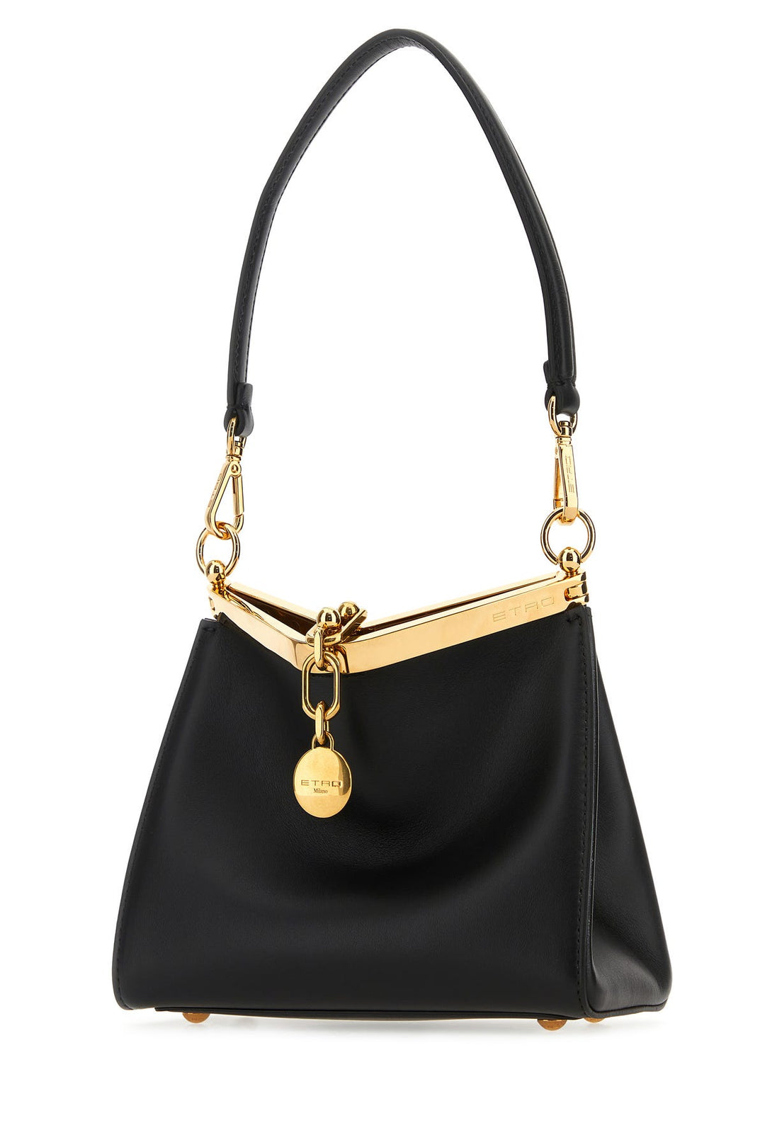 Black leather handbag
