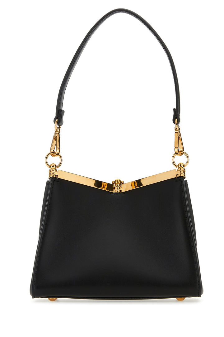 Black leather handbag