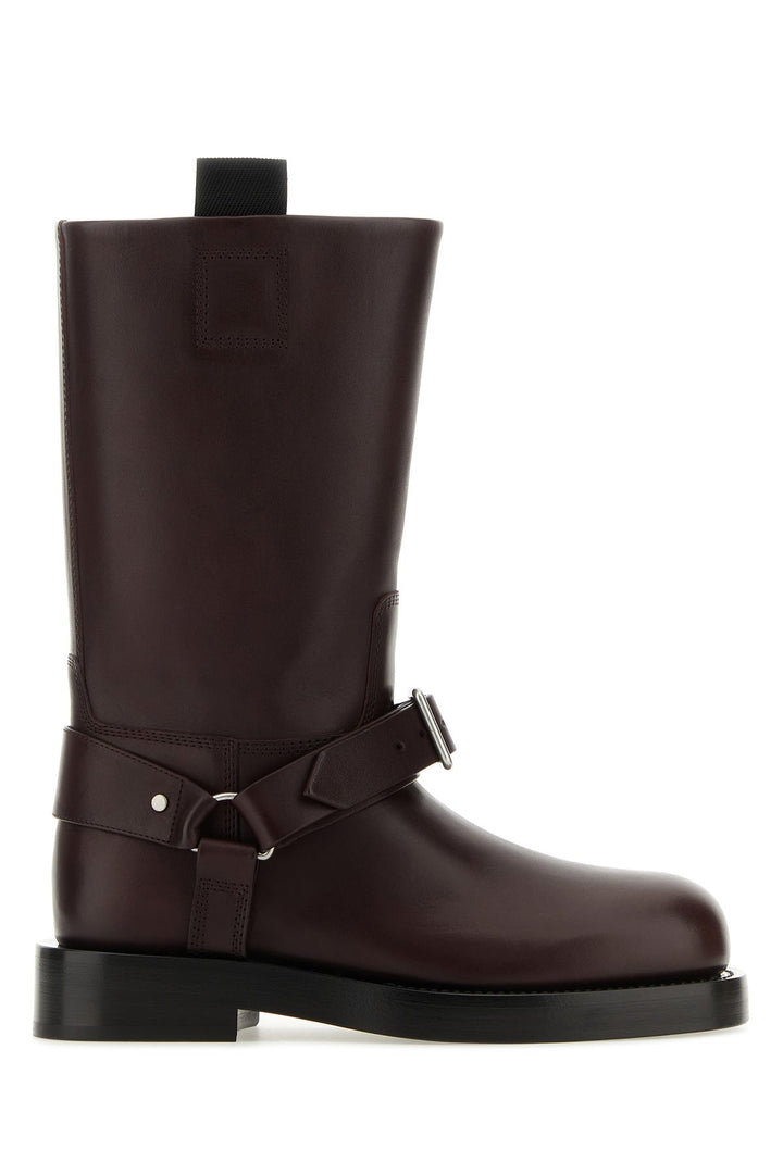 Aubergine leather Saddle ankle boots