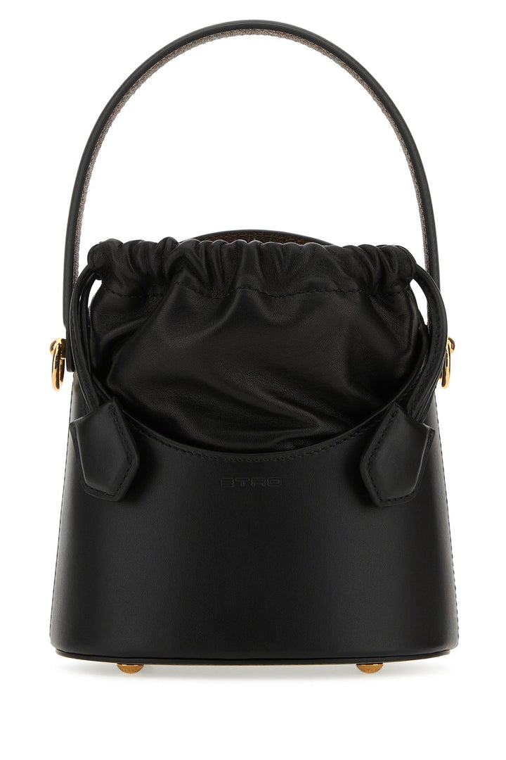 Black leather Saturno mini bucket bag